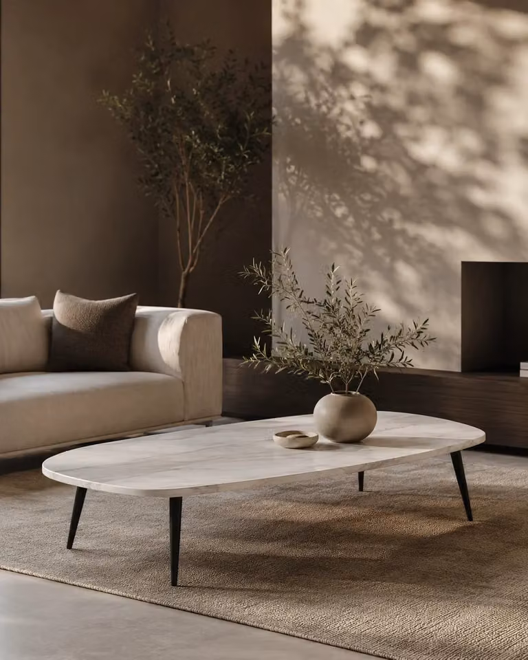 Tommy Franks Niah Oval Marble Coffee Table in White and Black, W/D/H: 140 x 80 x 38 cm