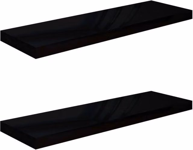 Berkfield Home Set of 2 High Gloss Black Floating Wall Shelves, W: 80 cm, D: 23.5 cm, H: 3.8 cm
