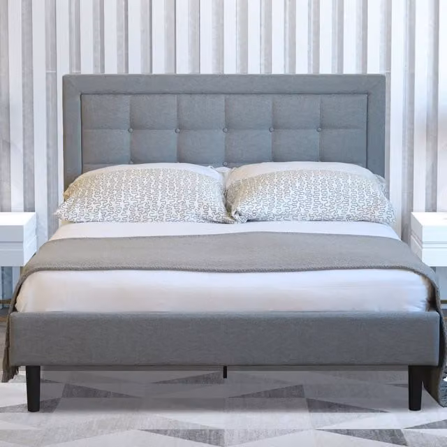 Comfy Living Upholstered Fabric Bed Frame in Grey, 180 x 200 cm