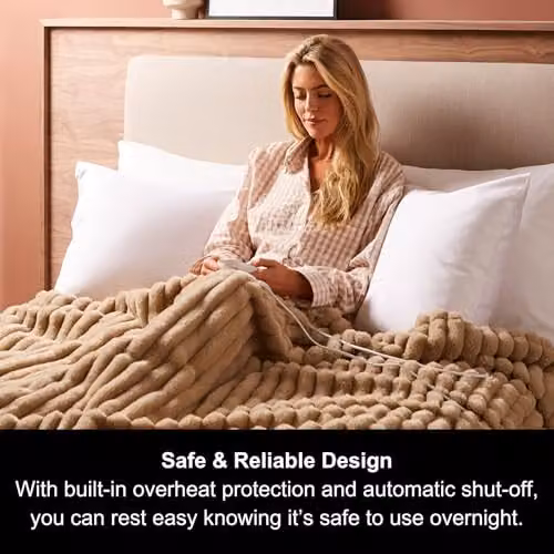 Morphy Richards EverCosy Luxury Striped Fleece Electric Heated Throw, W/D/H: 200 x 180 cm, Mocca/Beige – 12
