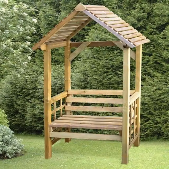 Pantheon Athena Fixed Seat Arbour in Rustic Brown Wood