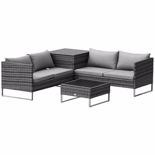Outsunny Rattan Garden Furniture Set with Cushions in Grey