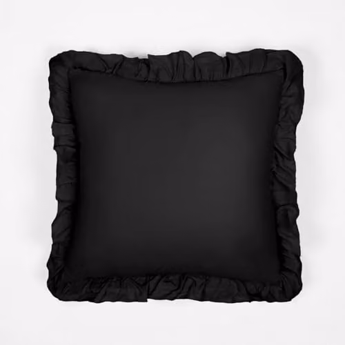 OHS Set of 2 Plain Faux Linen Frill Cushion Covers, Black, W/D/H: 45 x 45 x 45 cm – 2