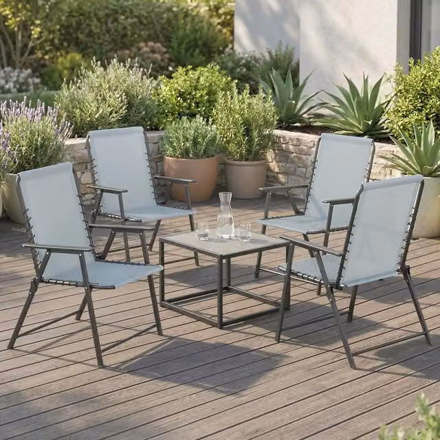 Outsunny Set of 4 Modern Folding Garden Chairs in Light Grey