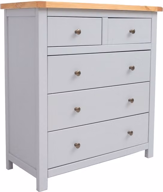 Cabinet Bits Argenta 2 over 3 Drawer Chest in Grey Pine with Brass Details