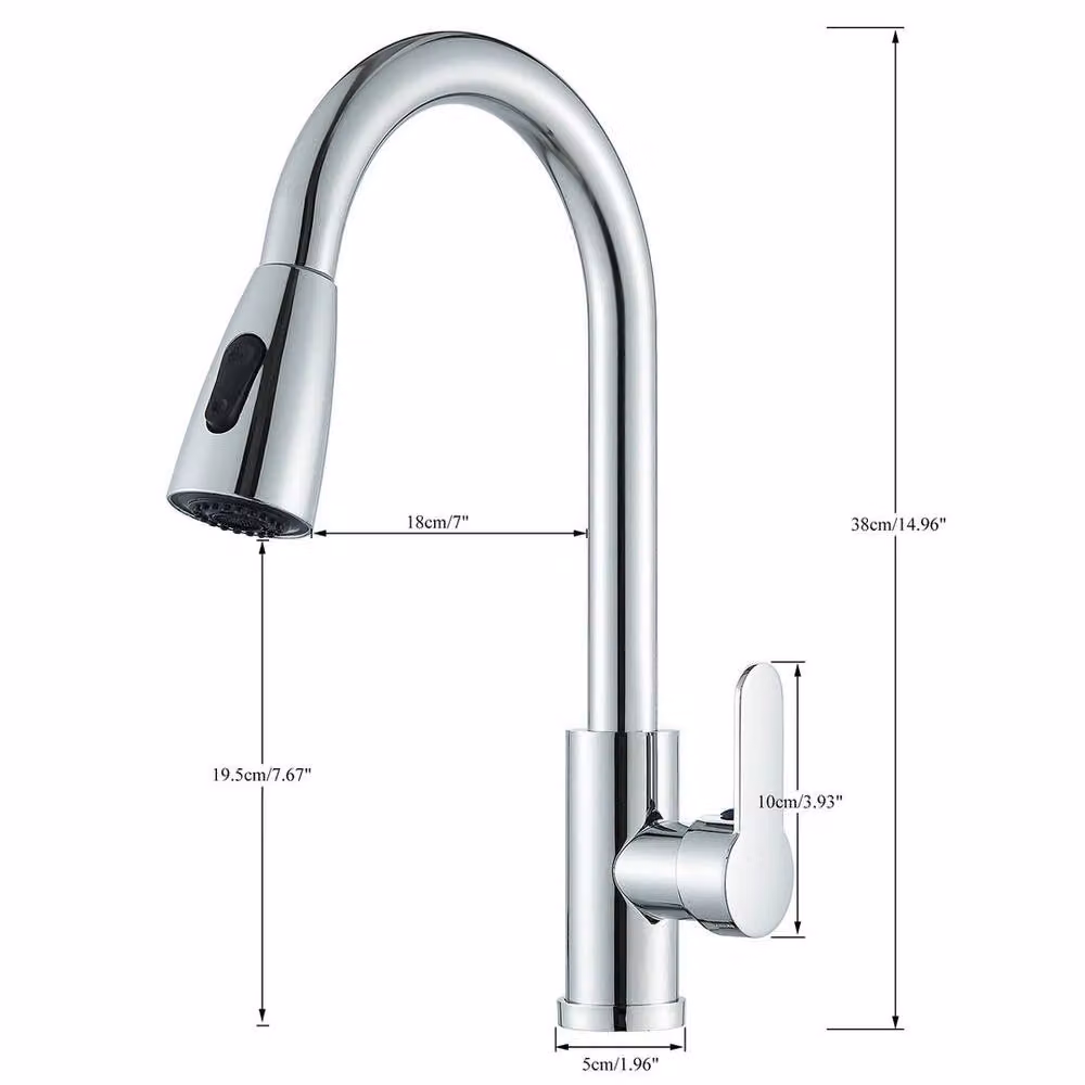 EONLION Monobloc Kitchen Sink Mixer Tap with Pull Out Spout in Silver Brushed Nickel – 2