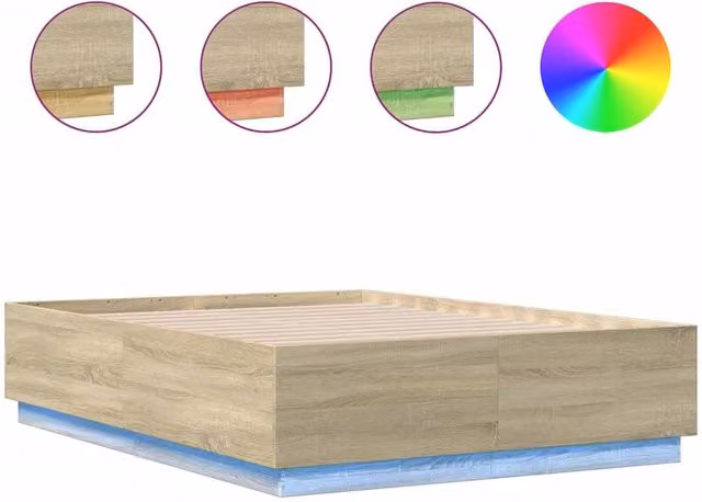 Berkfield Home Sonoma Oak Small Double Bed Frame with LED Lighting and USB Charging Port, Light Tan, W/D/H: 120 x 190 cm – 1
