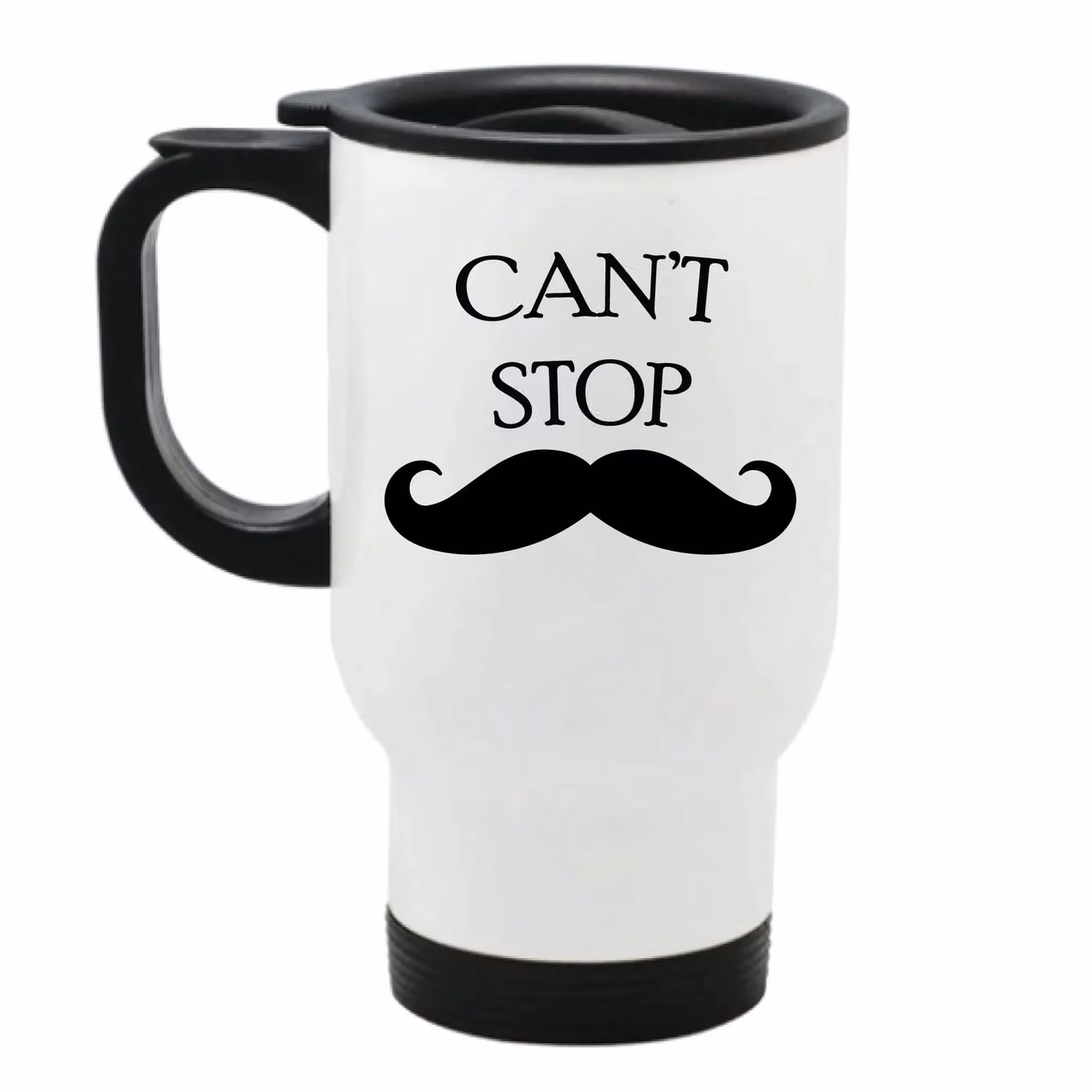 60 SECOND MAKEOVER Can't Stop Moustache Stainless Steel Metal Travel Mug in White – 2
