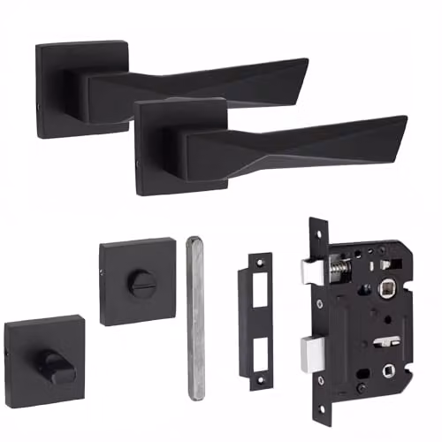 Golden Grace Aura Bathroom Door Handle Set in Matt Black – 1