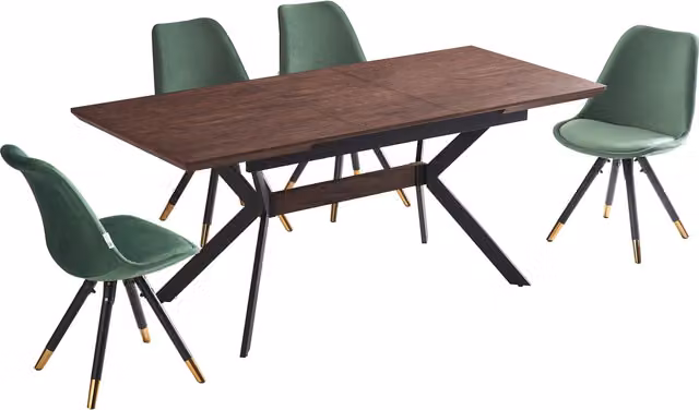 Life Interiors Sofia Blaze LUX Extendable Dining Set with Rectangular Table and 4 Green and Gold Chairs
