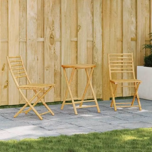 Berkfield Home 3 Piece Bamboo Bistro Set in Beige