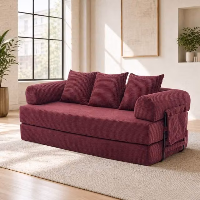 STILVORA Modular L-Shape Sofa in Red Corduroy with Metal Frame and Scatter Cushions – 1