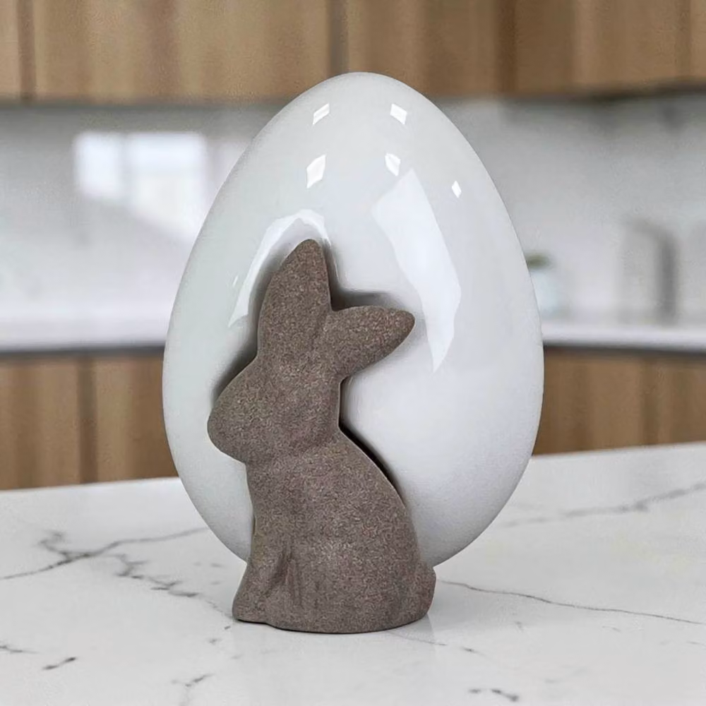 Four Candle White Ceramic Easter Egg with Rabbit, Height: 14.5 cm – 2