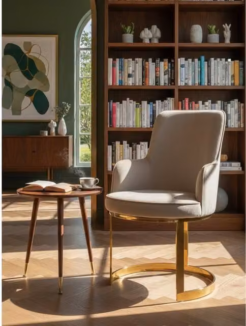 Orsina Modern Beige Velvet Dining Chair with Wood and Metal Legs, W/D/H: 60 x 60 x 94 cm – 1