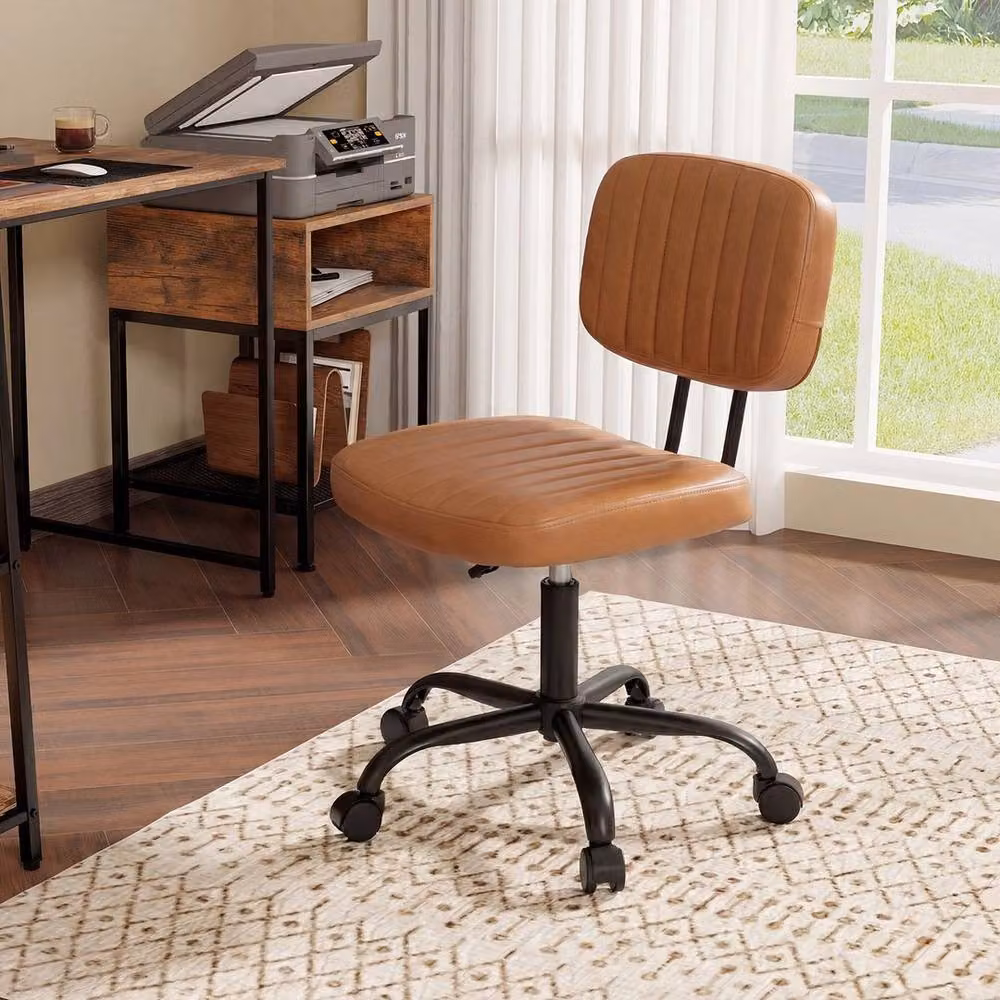 Kelvenix Brown PU Leather Swivel Task Chair for Home Office – 3