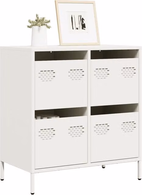 Berkfield Home White Sideboard in Matt Cold-rolled Steel, W/D/H: 68 x 39 x 73.5 cm – 1