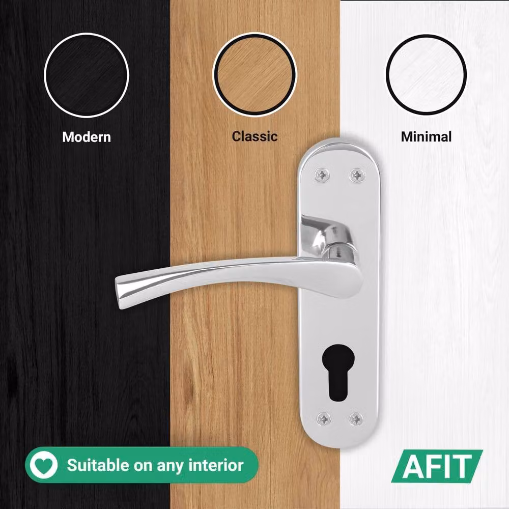 AFIT Novi Chrome Euro Lock Door Handles with Backplate, Metallic Silver, 1 Pair, W/H: 15.0 x 15.0 cm – 4