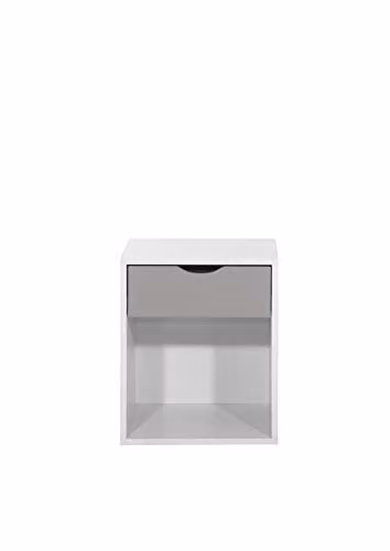 Timber Art Design Alton Bedside Lamp Table with 1 Drawer in White and Grey, W 40 x H 48 x D 39 cm