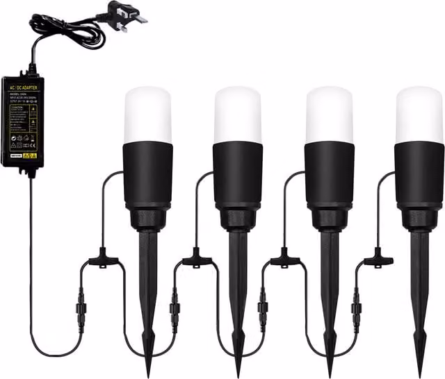 Litecraft Set of 4 Sitka Solar LED Outdoor Pathway Spike Lights in Black with Dusk Sensor