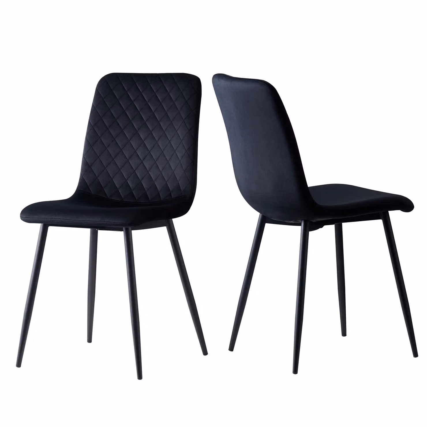MCC Direct Lexi Set of 2 Black Velvet Fabric Upholstered Dining Chairs with Metal Frame – 2