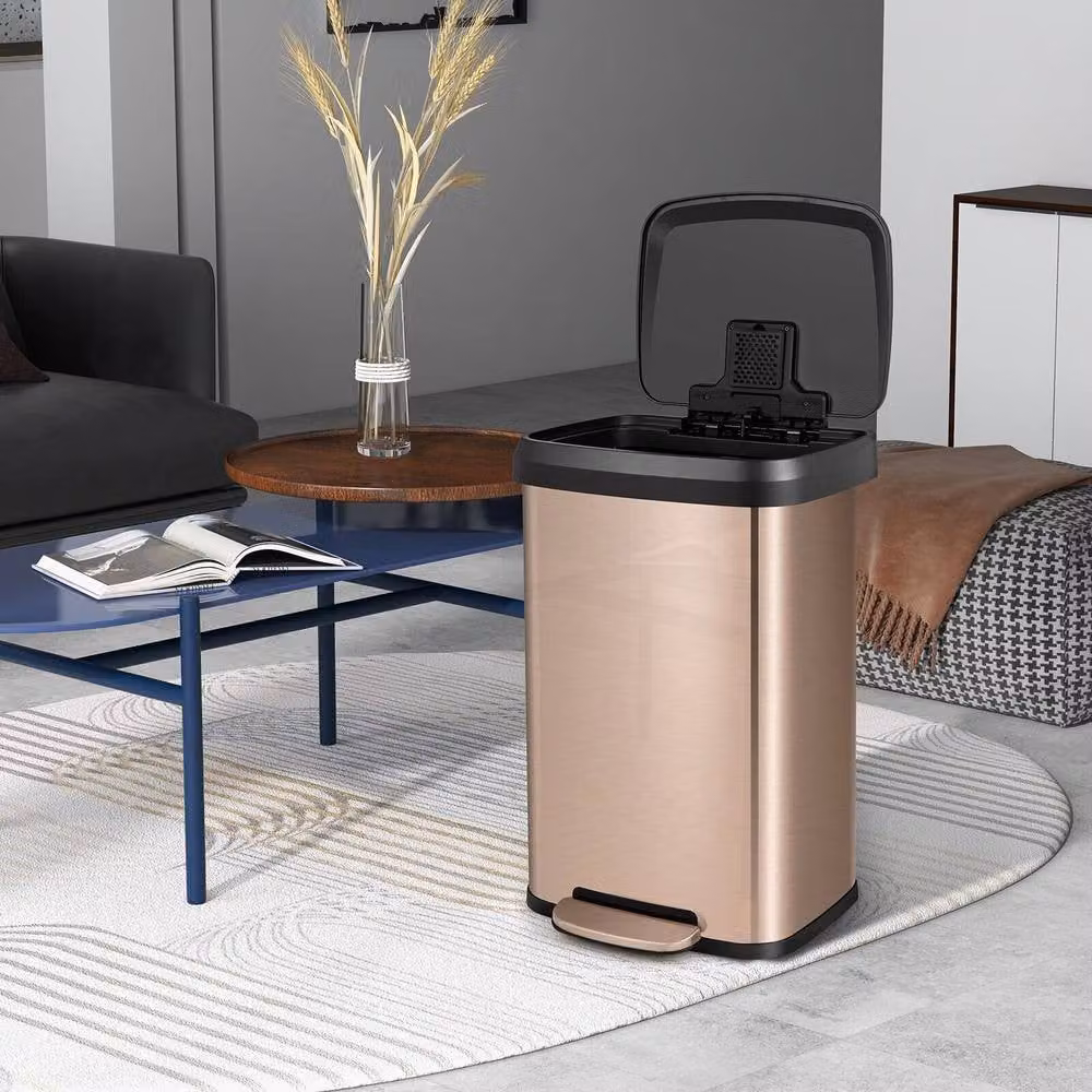 CASART 50L Stainless Steel Step Trash Can with Soft Close Lid and Odour Filter, Gold – 5