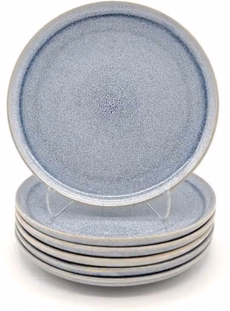 Glim & Glam Reactive Ash Blue Glaze Stoneware Dessert Plate 6pc Set, Diameter: 19.8 cm, Blue