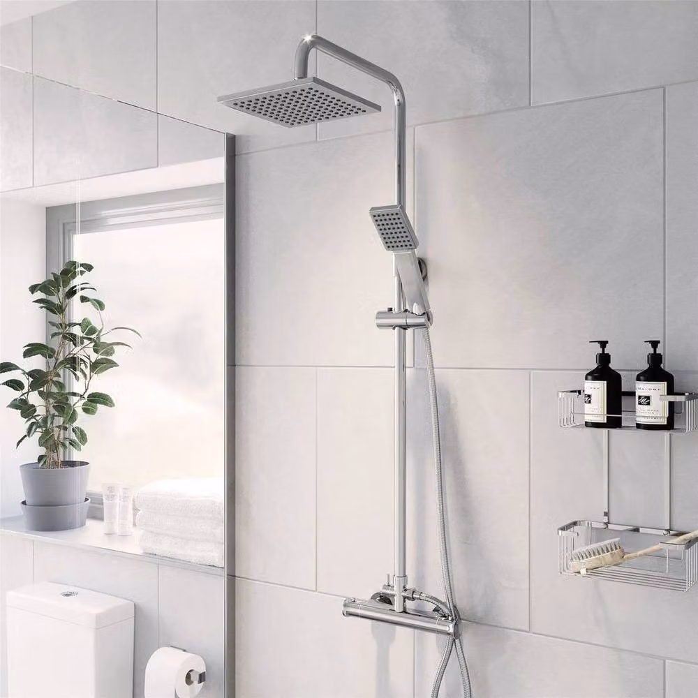 KORVIXA Silver Chrome Thermostatic Mixer Shower Set with Overhead Rain Shower and Hand Shower, W: 52 cm – 3