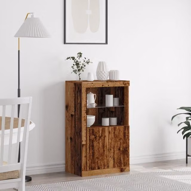 Berkfield Home Rustic Wood Sideboard with LED Lights in Brown, W/D/H: 60.5 x 37 x 100 cm – 1