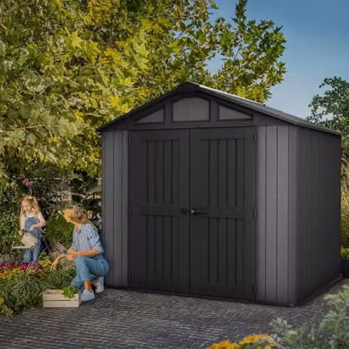 Keter Stronghold 8x8ft Outdoor Garden Shed in Grey, Heavy-Duty Resin Storage Shed with Double Doors and 6 m² Interior – 2