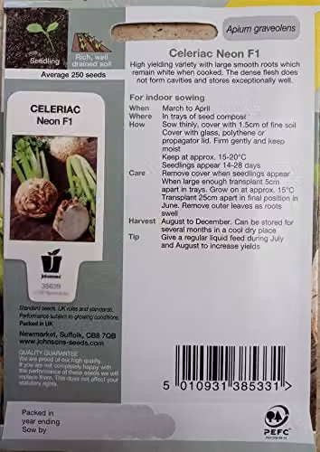 Johnsons Celeriac Neon F1 White Vegetable Seeds – 2