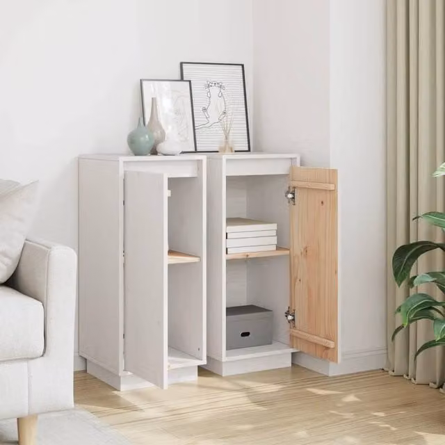 Berkfield Home Set of 2 White Solid Wood Pine Sideboards, W/D/H: 31.5 x 34 x 75 cm – 1