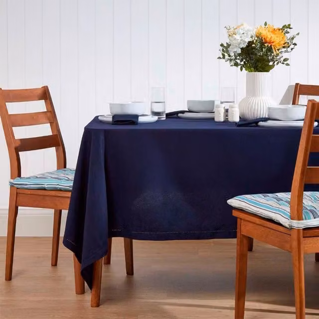 Homescapes Plain Blue Cotton Rectangular Tablecloth, W: 137.16 cm x D: 228.6 cm