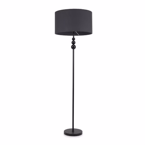 ValueLights Black Stacked Ball Floor Lamp with Grey Fabric Drum Shade