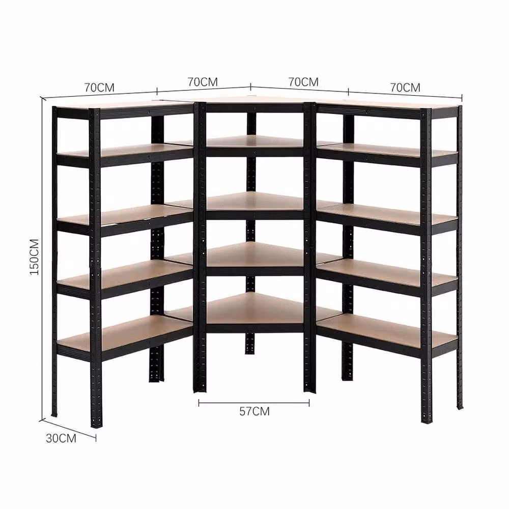 KORVIXA Brown Corner Garage Racking with Adjustable MDF Shelves, H 150 cm x W 100 cm x D 100 cm – 2