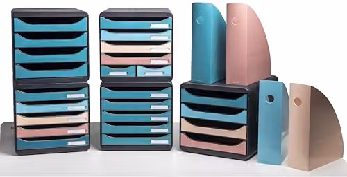 Exacompta BIG-BOX maxi Skandi Document Storage Box with 4 A4+ Drawers and 2 Small Utensil Drawers, Multicolour, W: 27.8 cm, D: 34.7 cm, H: 27.1 cm – 6