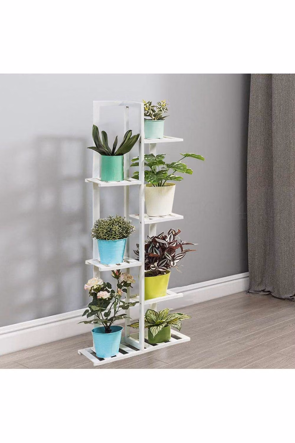 Living and Home Alexander 6 Tier Free Form Multi Tiered Rubberwood Plant Stand in White – 3