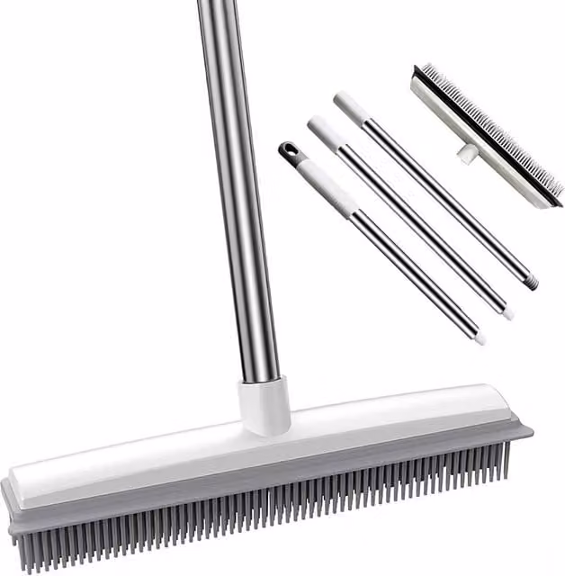 VOGREX Silver Extendable Rubber Broom and Multipurpose Pet Hair Remover Squeegee with Telescopic Handle – 1