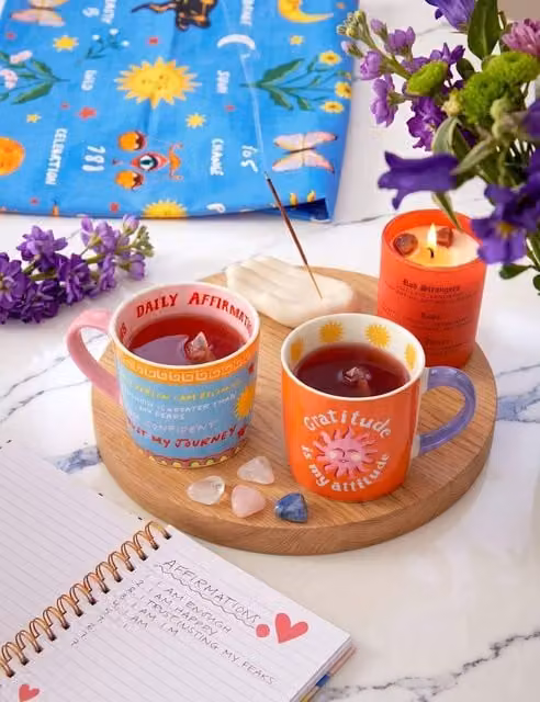 Eleanor Bowmer Set of 2 Affirmation and Gratitude My Attitude Bone China Mugs, Multicolour