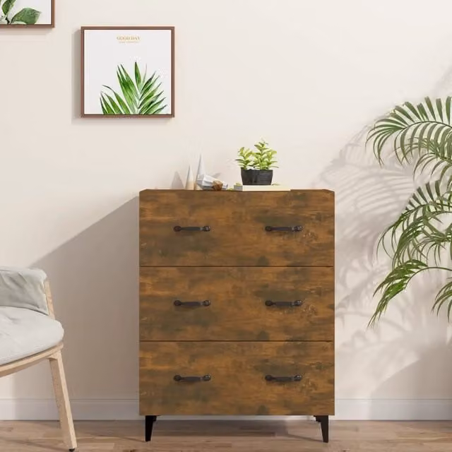 Berkfield Home Smoked Oak Sideboard in Brown, W/D/H: 69.5 x 34 x 90 cm