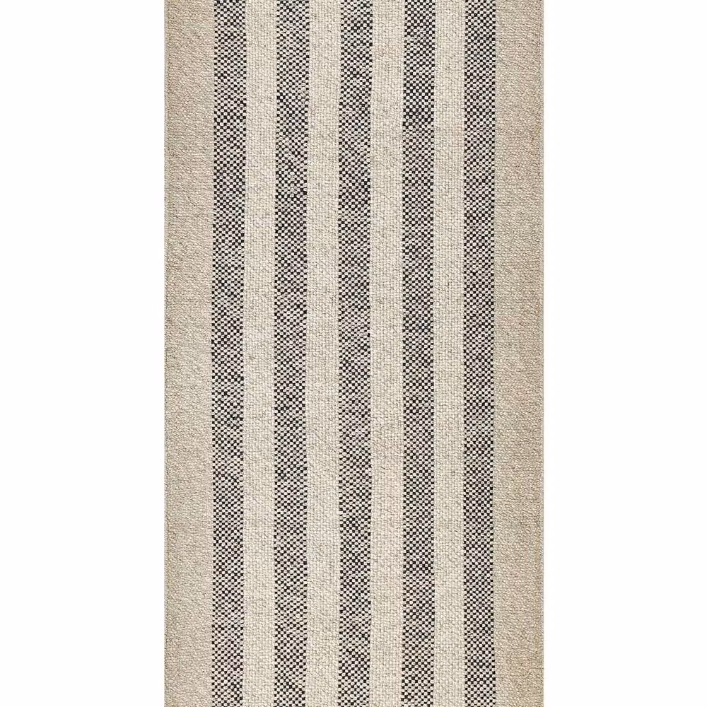 Wyld and Coco Handwoven Wool and Cotton Striped Rug in White and Black with Fringes, W: 80 cm, L: 150 cm