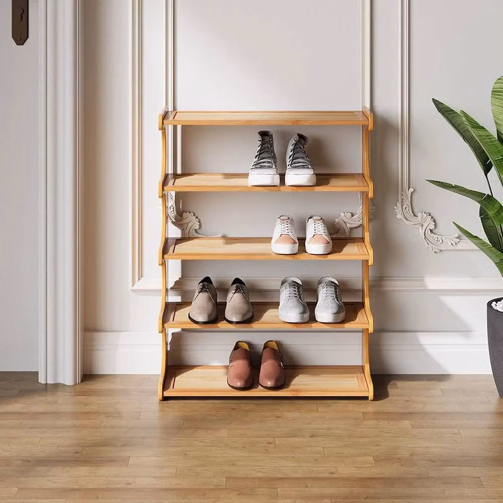 KORVIXA 5 Tier Natural Bamboo Wood Shoe Rack in Brown, W/D/H: 50 x 20 x 68 cm – 3
