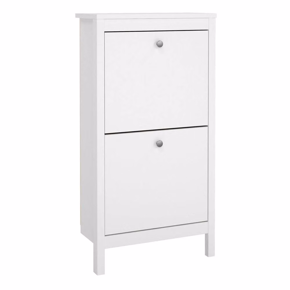 Wyld Haus Gossmere 2 Door White Shoe Cabinet with Tilting Compartments and Internal Shelves, W/D/H: 123 x 24.6 x 53.8 cm – 2