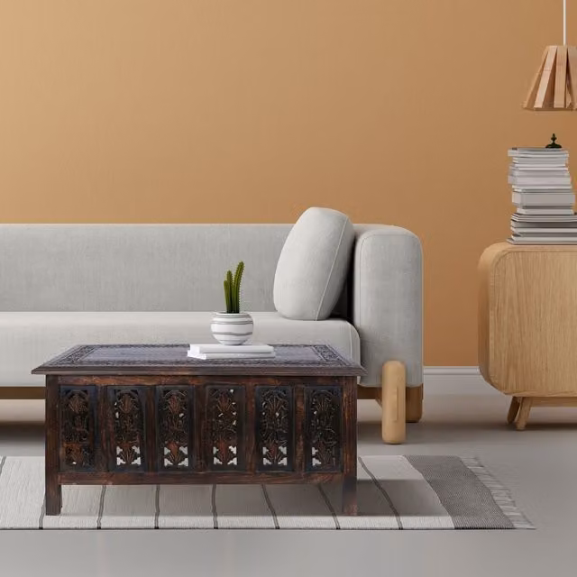 Topfurnishing Antique Brown Rectangular Wood Coffee Table