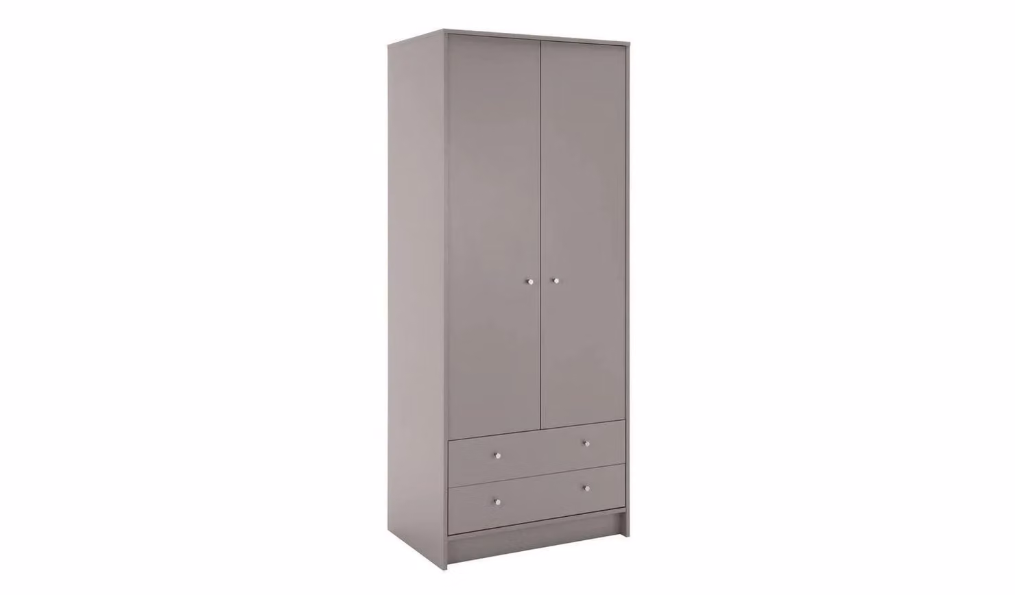 Malibu Grey Modern 2 Door 2 Drawer Wardrobe with Hanging Rod and Internal Drawers H 180.5 x W 74.8 x D 49.8 cm