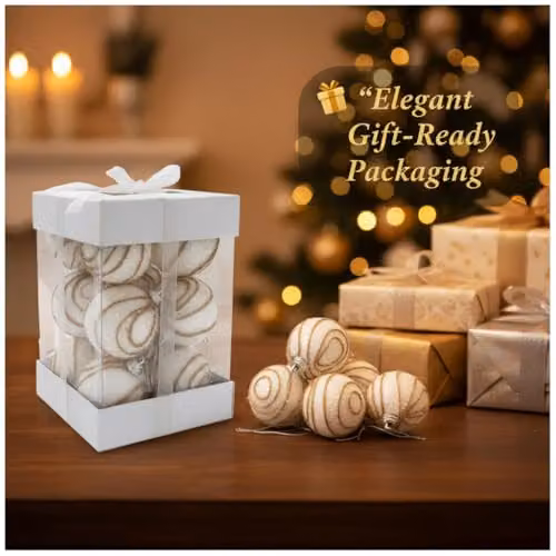 Shatchi 12Pcs White Soft Foam Glittered Christmas Bauble Hanging Ornaments, Diameter: 4 cm – 2