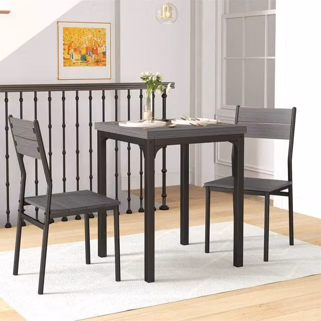 EONLION Grey 3 Piece Compact Dining Set with Table and 2 Chairs, Width: 100 cm