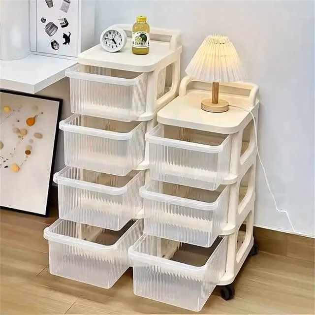 Nordara 4 Tier Plastic Storage Drawer Tower Organiser Trolley in Beige