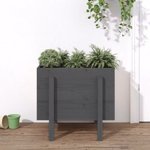 vidaXL Grey Wooden Garden Planter Tub W: 62 cm, D: 50 cm, H: 57 cm – 2