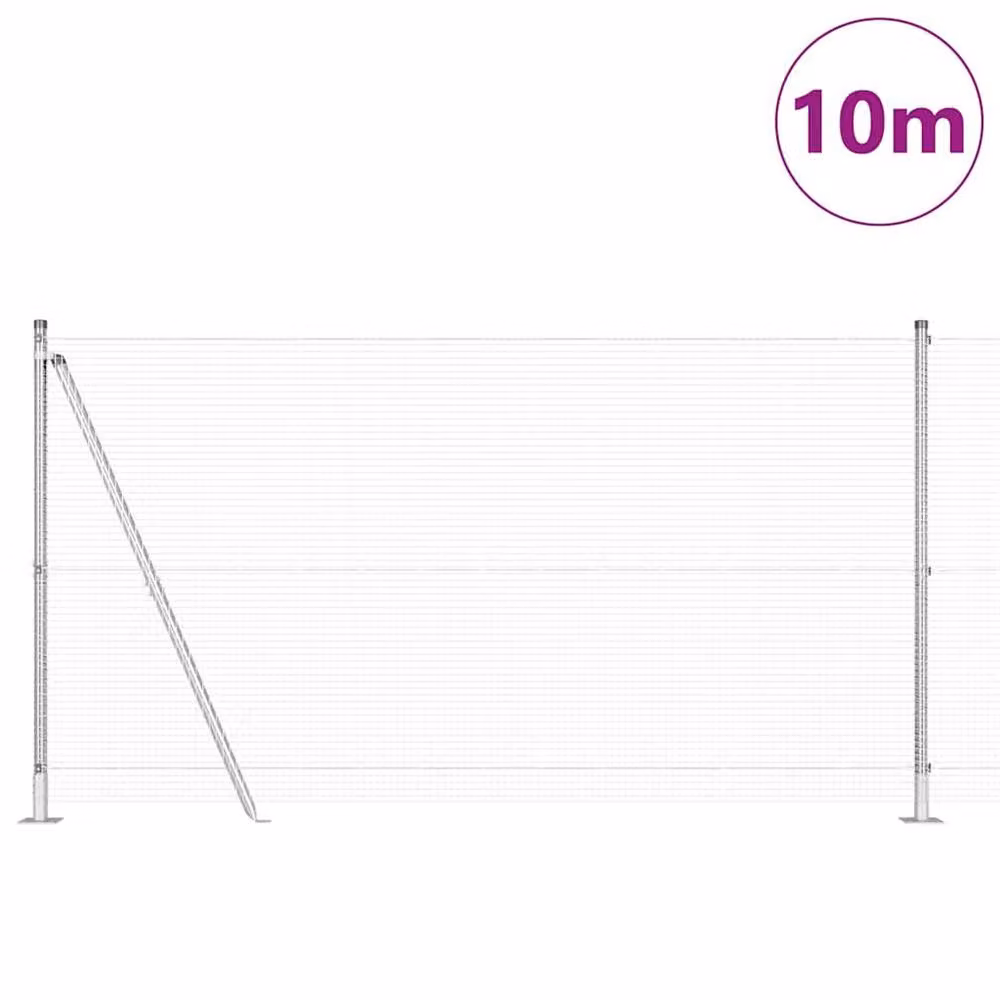 Berkfield Home Single-Bar Welded Wire Fence with 7 Flanged Posts, Galvanised Steel, Silver, H: 120 cm, W: 10 m – 2
