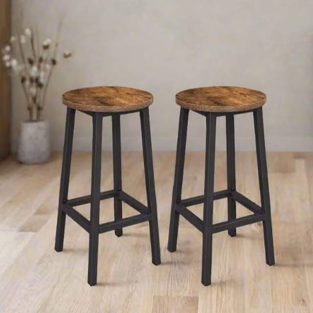 Modcraft Set of 2 Brown Industrial Metal Bar Stools with Steel Frame